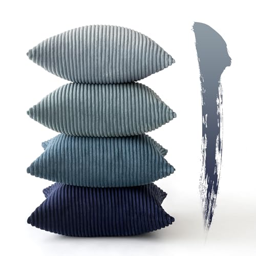 Image of MIULEE Summer Throw Pillow Covers 18x18 Inch Set of 4 Western Neutral Decorative Cushion Covers Soft Boho Farmhouse Modern Coastal Spring Decor for Couch Bed Sofa Living Room Dark Blue Navy Series