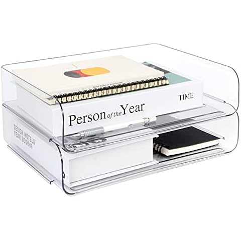 Zyners 2 Pack Stackable Desk Letter Tray, A4 Clear Plastic Desk File Paper Organizer Letter Tray, Desktop File Paper Holder with Anti-Skid Design Botom for Office Desktop Cover