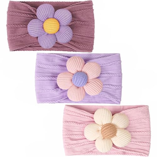 Image of Ahamo Baby Girl Hair Bands 0-6 Months | Soft Stretch Headbands for Newborn Infant Essentials (Blush Pink, Pastel Lilac, Mauve)