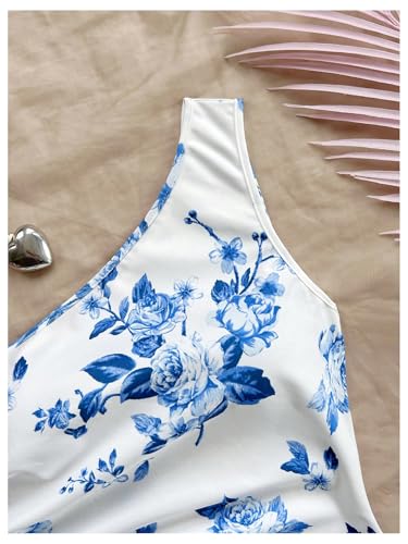 Image of Floerns Women's One Shoulder Boho Floral Print Sleeveless Ruched Side Bodycon Mini Short Dress