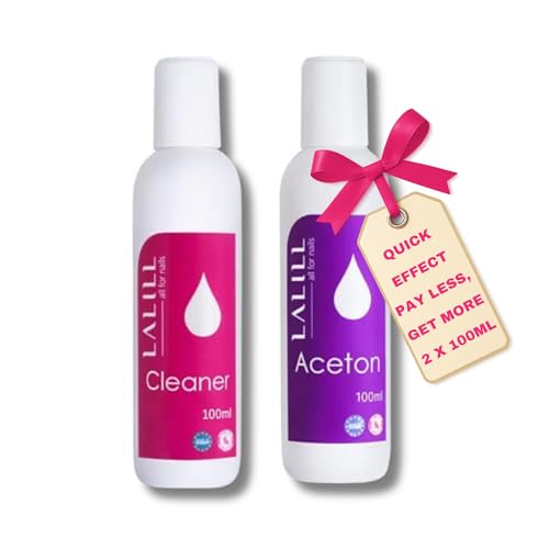 LALILL Set Limpiador de Uñas 100 ml + Acetona Removedor 100 ml - Preparador y Removedor Profesional para Esmaltes, Geles, Acrílicos y Nail Art