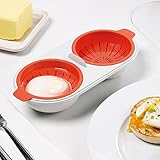 ★【Evita la pérdida de nutrientes】: el microondas de huevo está diseñado con dos capas de cesta de drenaje y cuenco, sumerge los huevos en agua para cocinar huevos. Puedes vaporizar los huevos en el microondas para mantener la humedad y los nutrientes en los huevos y hacer que sepan frescos.