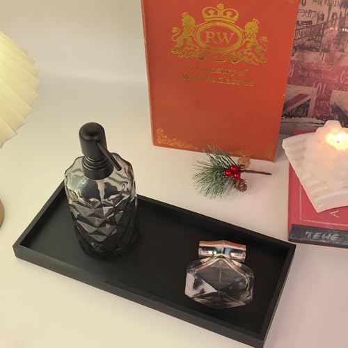 EXELCO 2er 30cm Badzimmer Deko Tablett Schwarz Silikon Bad Dekotablett Klein Schmuckschale Kerzentablett Rechteckig Ablageschale Badezimmertablett für Schmuck Kerzen Handtuch Waschtisch Badewanne