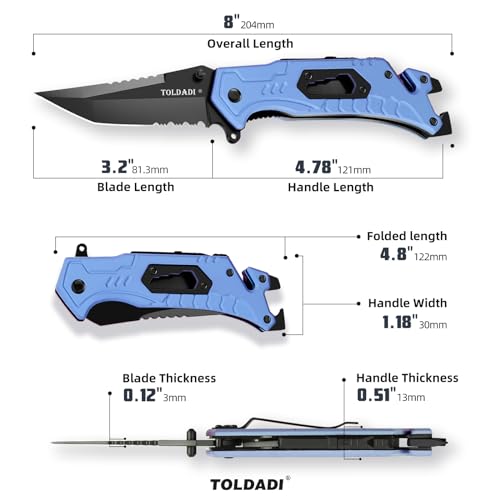 Toldadi Pocket Knife With Clip, Folding Knife, Pocket Knife for Men,Sharp Hiking Camping Fishing Work Outdoor Survival Men knives (400C-BLUE)