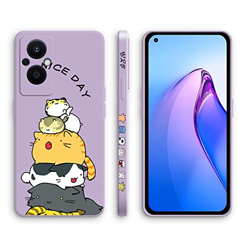 Cover per Oppo Reno8 8 Lite Custodia Morbido Antiurto Ultrasottile con Motivo Carino Design a Bordo Dritto - Kitten silicone viola