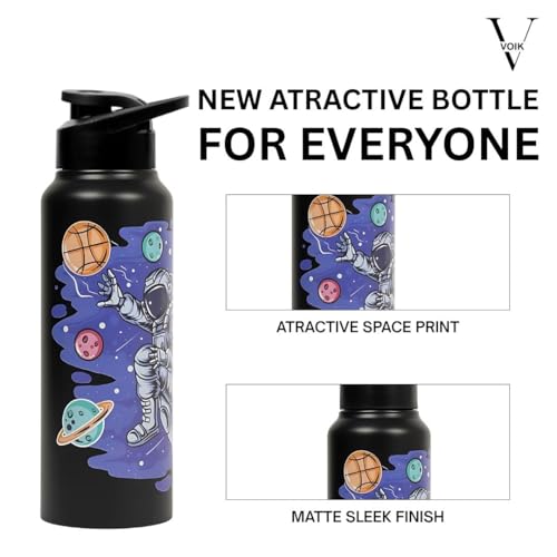 Image of VOIK Stainless Steel Printed Water Bottle 1000ml with UV Astronaut Print | Leakproof Water Bottle for Kids, Office, School, Gym, Sports & Travel | BPA Free, Rust Resistant (Astronaud Sipper 1000ml)
