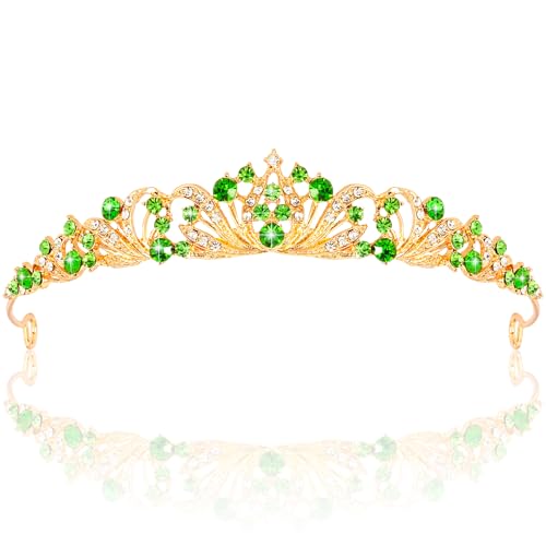 TOBATOBA Light Green Tiaras and Crowns for Women Princess Tiana Crown Costume for Women Wedding Tiara Birthday Prom Quinceanera Halloween Costume Hair Accessories