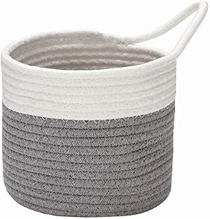 Sea Team Hanging Cotton Rope Baskets, 6.7 Inches Small Woven Storage Basket, Bike Hang Bag, Fabric Planter, Pot, Wall, Door Organizer for Keys, Wallets, Sunglasses, (Grey & White)