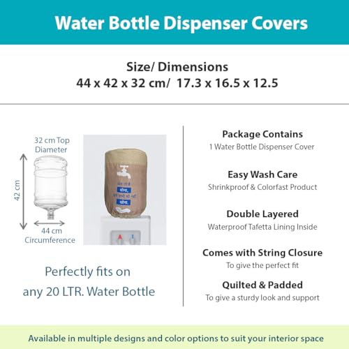Image of Swayam 20 Litre Bottle Cover for Home & Office | Bottle Protector | Lace Closure at Bottom | Machine Washable | Environment Friendly | Digitally Printed | 44cm x 42cm x 32cm - Light Brown