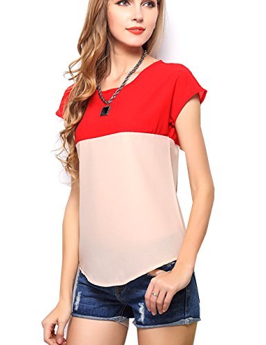 Aishang Women's Ladies Summer Casual Short Sleeve Chiffon T-Shirt Tops Blouse Red