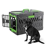 Pet Genius Collapsible Pet Crate, Ultra-Lightweight Portable Kennel with Dual Hinge Door, Folds to 6 Inches, Weighs 6.5lbs, Multiple Vents and Windows for Home and On The Go, 22x13x14.5, Green