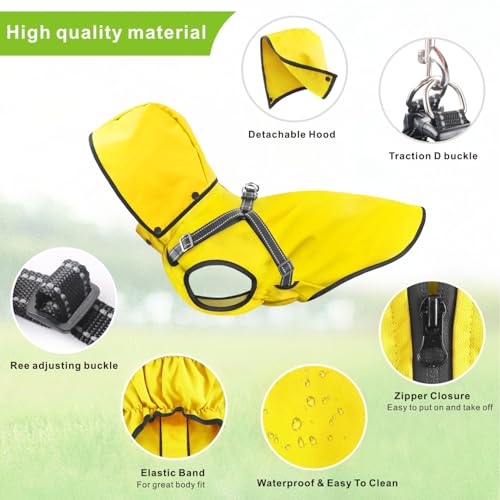 Mosucoirl Dog Raincoat Waterproof Doggie Hoodie Reflective Dog Raincoat Hooded Adjustable Rain Jacket for Small Medium Large Dogs Puppies Doggie (Yellow, M)