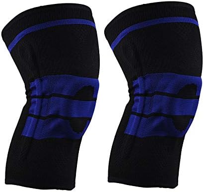 Knee Support Compression Sleeve, 2 Pack Elastic Knee Pads / Crashproof Silicone Padded Bracket Knee & Leg Protective Braces for Sports/Athletics/Patella Stabilizer/Meniscus Tear/Arthritis Pain Relief