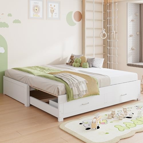 ZKLOEP Sofá cama extensible de madera, 90/180 x 190 cm, sin reposabrazos ni respaldo, con dos cajones y somier, cama de invitados multifuncional, color blanco