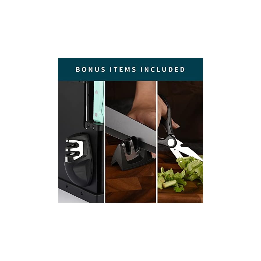 CuCut Knife Set, 16 Pieces Dishwasher Safe Kitchen Knives with Steel Block, German Stainless Steel Knife Block Set with Knife Sharpener