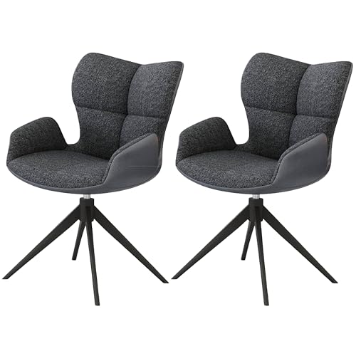 Casa Vital Susana - Juego de 2 sillas de comedor giratorias, tapizado de tela gris, decoración en el respaldo, 55 x 66 x 92 cm, giratoria 360°, capacidad de carga 120 kg
