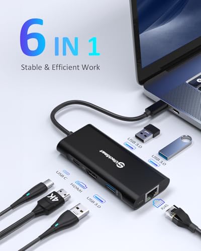 Image of USB C Hub, UtechSmart 6 in 1 USB C to HDMI Adapter with 1000M Ethernet,Power Delivery Pd Type C Charging Port, 3 USB 3.0 Ports Adapter Compatible for MacBook Pro, Chromebook,and USB C Devices(Black)