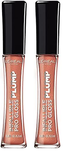 L'Oreal Paris Infallible Pro Gloss Plump Lip Gloss with Hyaluronic Acid, Long Lasting Plumping Shine, Lips Look Instantly Fuller and More Plump, Lucid Glow, 0.21 fl. oz. (Pack of 2)