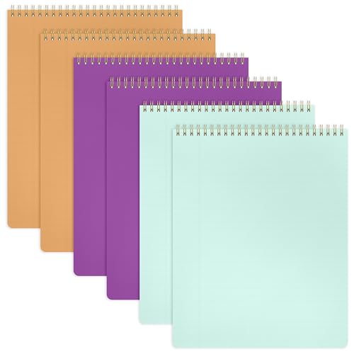 PAPERAGE Spiralnotizbuch, 6 Stück, liniert, (Himbeere/Ringelblume/Minze), 70 Blatt (140 Seiten) pro Notizbuch, breit/rechtlich liniert, 21,6 x 27,9 cm