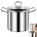 Olla para freír con cesta, olla para freír de 3, 5 L, freidora pequeña de acero inoxidable con mango antiescaldado, aceite para pescado y cesta para patatas fritas, pollo, figürchen