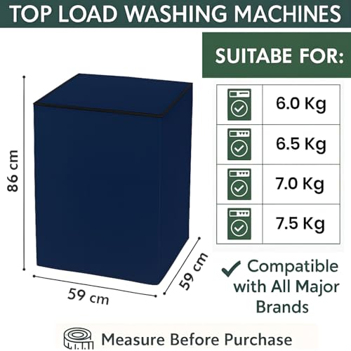 Image of DALUCI Top Load Fully Automatic Washing Machine Cover for 6 kg, 6.5 kg, 7kg & 7.5 kg | Waterproof & Dustproof Polyester Fabric with Zipper | Protective Cover for Washing Machine (Blue, 59X59X86 CM)