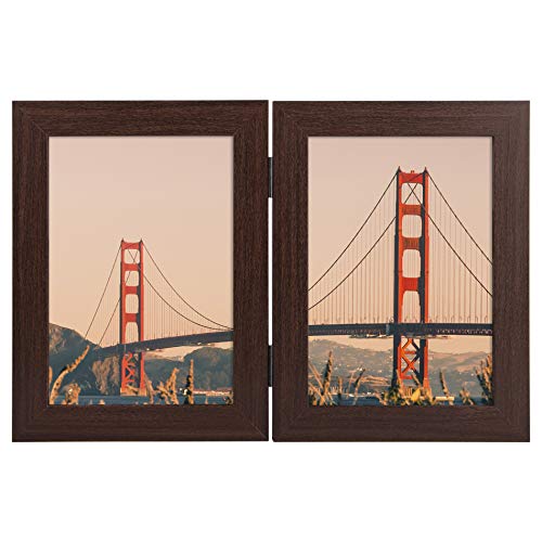 Frametory, 5X7 Double Picture Frame Hinged 2 Photos Frame Collage, Desk Picture Frame With Glass, Vertical (Brown, 1 Pack) #TOP4