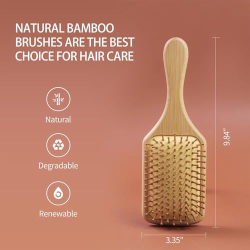 Image of Lyrovo Bamboo Hair Brush for Hair Growth, Natural Bamboo Bristles Detangling Wooden Paddle Hairbrush for Massaging Scalp (Yellow, 24x8cm)