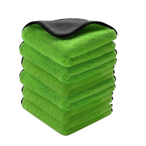 Image of Auto Hub Heavy Microfiber Cloth for Car Cleaning and Detailing, Double Sided, Extra Thick Plush Microfiber Towel Lint-Free, 800 GSM (Size 40cm x 40cm) /Pack of 6, Color: Green