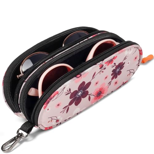Image of Double Eyeglasses Case Soft Portable Zipper Sunglasses Pouch with Keychain Clip for Men Women
