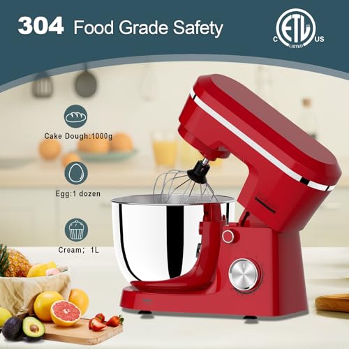 Image of Household Stand Mixer with 6.5 Quart Bowl, Electric Food Mixer 10+p Speeds 660W, Kitchen Tilt-Head Bread Dough and Cake Mixers with Dough Hook, Whisk, Beater, Splash Guard and Egg Separator (Red 1)