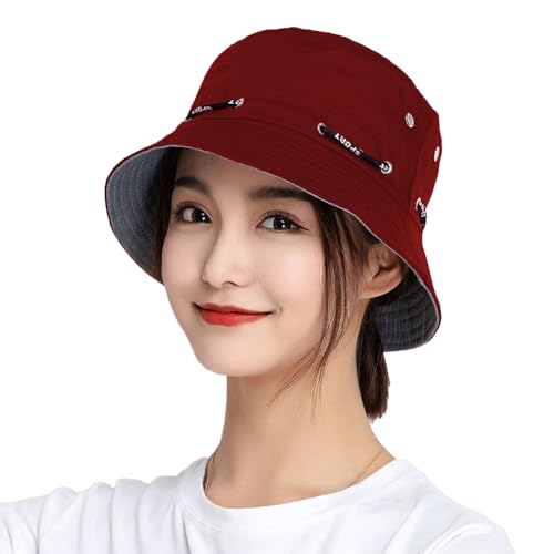 ITODA Bucket Cap Wide Brim Sun Hat UPF50+ Summer Beach Hat Women Men Fishing Hats Sunbonnet Foldable Glacier Cap Lightweight Outdoor Sun Protection Hats for Fishing Hiking Traveling Vocation Wine Red - Image 2
