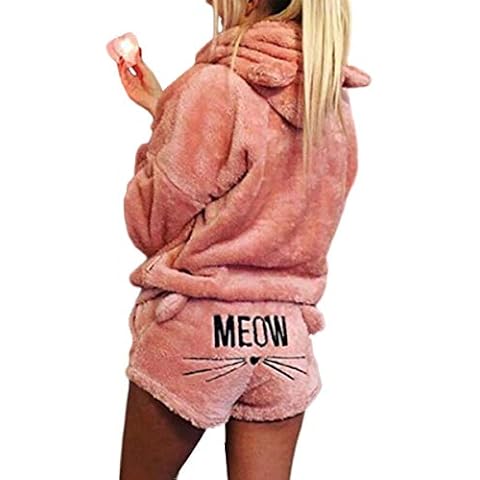 Women Sleepwear Sets 2pcs Cat Embroidery Hooded Pajamas Cute Cat Ear Sleepwear Soft Bathrobe Shorts Cotton Lounge Sleepwear Sets Pink Cover