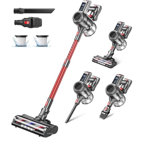 TITIPOY Cordless Vacuum Cleaner, 45Kpa Powerful Stick Vacuum with 50Mins Runtime, LED Display Vacuum with Rechargeable Battery, Vacuum Cleaners for Home for Hardwood Floor Carpet, Pet Hair