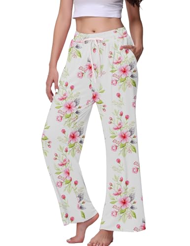 Image of Veseacky Women's Wide Leg Lounge Pants Yoga Pajamas Comfy Stretch Drawstring Pajamas Puls Size Dance Bottoms S-4XL