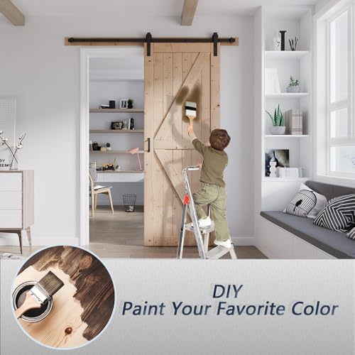 FREDBECK 36in x 96in Wood Sliding Barn Door with 6.6FT Barn Door Hardware Kit Included K Shape Solid Spruce Panel Sliding Door Double Surfaces Need to Assembly