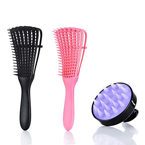 3 Pack Detangling Brush Set, Hair Detangler Brush for Natural Black Hair Curly Hair, Dry and Wet, for Afro 3a to 4c Kinky Wavy/Curly/Coily/Wet/Dry/Oil/Thick/Long Hair with No Pain