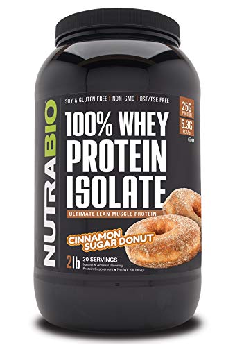 NutraBio 100% Whey Protein Isolate - Complete Amino Acid Profile - 25G of Protein Per Scoop - Soy and Gluten Free - Zero Fillers, Non-GMO, Protein Powder - Cinnamon Sugar Donut, 2lbs