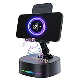 Bluetooth Speaker with Wireless Charging and Cell Phone Stand,Best Speaker Stand for iPhone/iPad/Samsung Galaxy,HD Surround Sound Perfect for Home and Outdoors,Creative Gift (Black)
