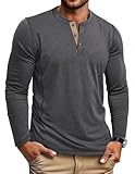 COOFANDY Men's Maverick Slub Henley Long Sleeve Shirt Lightweight Button Henley T-Shirt Casual Top Dark Gray