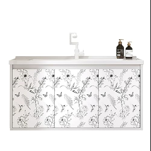 ZKBDBWTR Mueble de Baño Vintage Francés con Lavabo de Cerámica Integrado – Tocador de Aluminio Grueso con Diseño Floral Tipo Panal, Armario de Almacenaje para Baños Principales y de Invitados