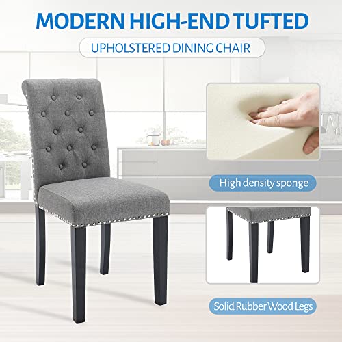 Westice Dining Chairs Set Of 2 Upholstered Fabric Kitchen Chairs Dining Room Side Chair With Nailhead Trim And Rubber Wood Legs Light Gray #TOP4