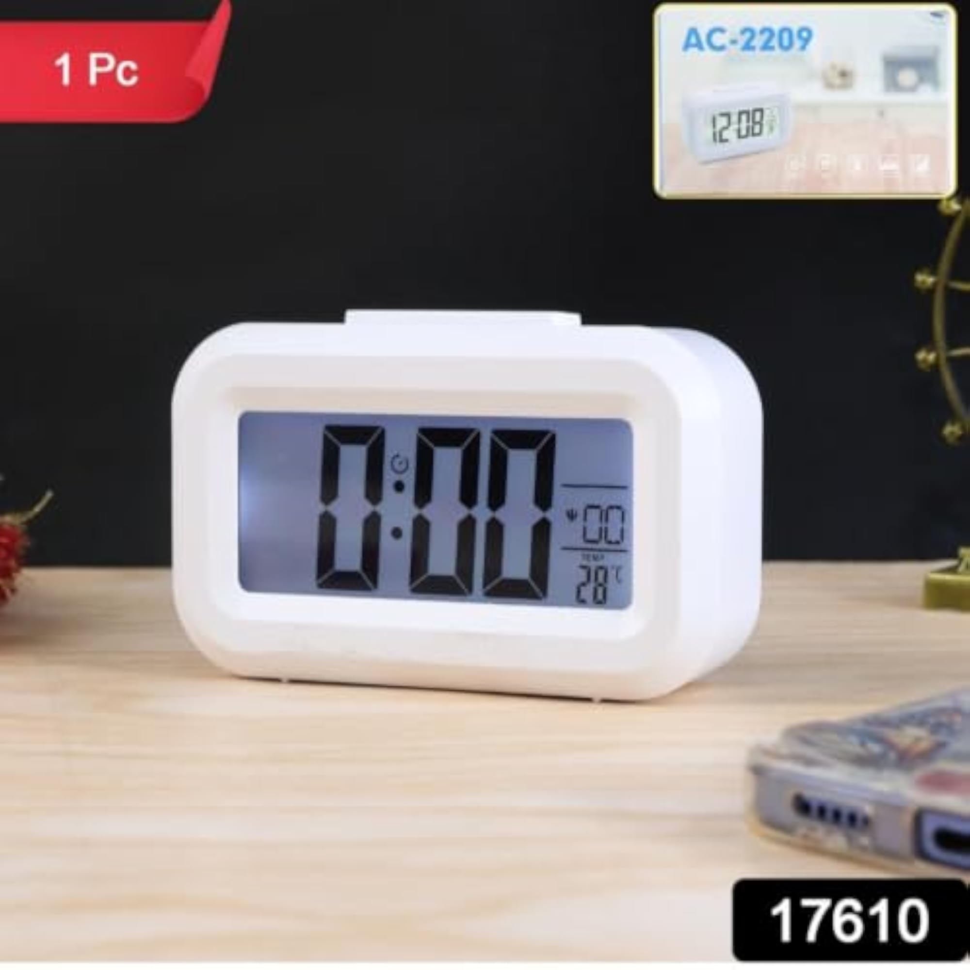 Digital Alarm Clock with LCD Display, 1pc