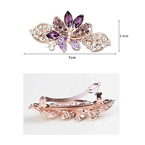 Qisogy Crystal Flower Butterflry Barrette Gold Rhinestone Gemstone Hair Barrette Clip Bling Bridal Butterflry French Barrette Crystal Wedding Headwear For Women And Girls(With Purple Crystal) #TOP2