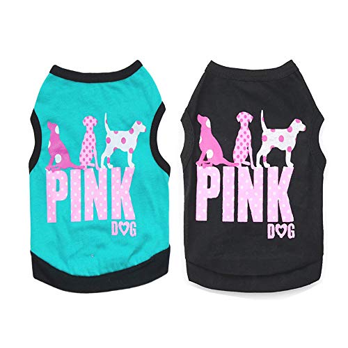 Deruila 2Pack Dog Clothes For Small Medium Dog Boy Puppy Shirt For Chihuahua Yorkies Pet Dog Cat Pink Print Soft Sweatshirt Breathable Comfortable Cute Vest Apparel #TOP12