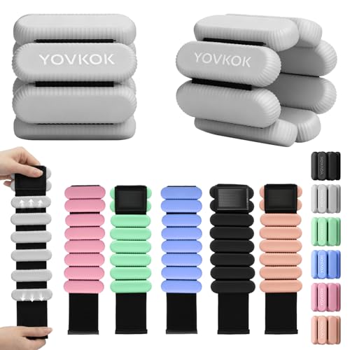 Wrist Weights, Silicone Adjustable Ankle Weights for Women Men - Strengthen Arms and Legs Ideal for for Home Gym Workout, Running, Yoga, Pilates, Barre, Exercise, Strength Training (Gray, 2 lbs Pair (1lb Each))