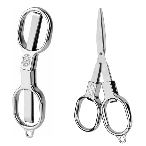 2pz Mini Forbici Pieghevoli, Piccole Forbici Tascabili in Acciaio Inossidabile per Sicurezza Portachiavi Portatile Viaggio Casa Ufficio Artigianato Cucito Accessori per Infermieri (Argento)