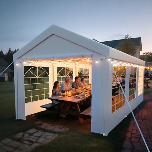 arvioo Pavillon 3x6, Mach Dein Garten zur Partyzone, Partyzelt mit 2 Seitenwänden & 2 Giebelteilen, UV-beständig & Wasserdicht, Festzelt aus Verzinkte Stahlgestänge & PE-Plane (Weiß)