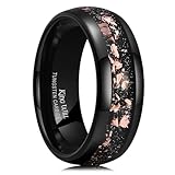 King Will 8mm Black Tungsten Rings for Men Mens Wedding Band Engagement Promise Ring with Rose Gold Foils Inlay Domed Polished, Size 10