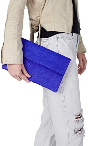 Genuine Cobalt Blue Python Leather Classic Foldover Clutch Bag ...