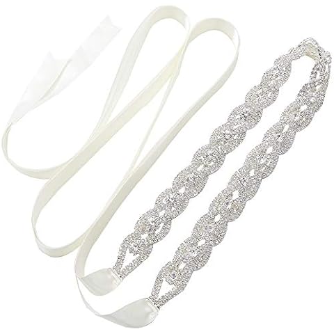 SWEETV Rhinestone Bridal Belt Crystal Wedding Dress Belt Sash Accessories for Bride Bridesmaid, Silver Cover